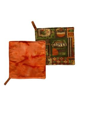 Handmade Cotton Orange Solid and Spice-Print Pot Holders
